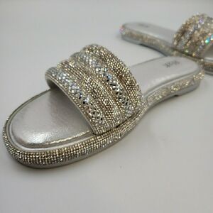 Womens Sz 7 Sparkly Slides Rhinestone Sandals Flip Flops Slipper Summer Shoes